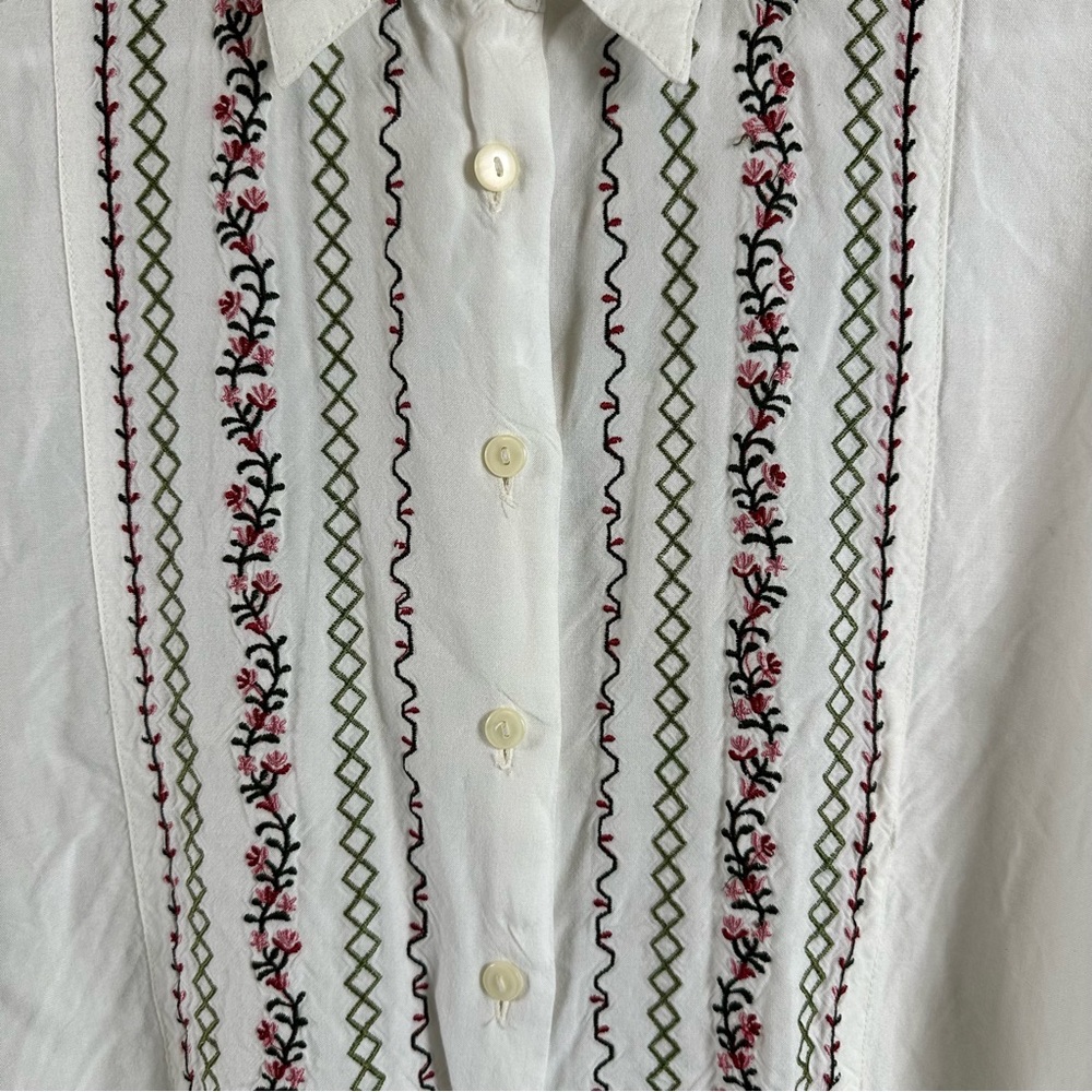 Vintage Gina Peters Medium White Blouse Embroidered Floral Boho Peasant Top - Picture 3 of 6